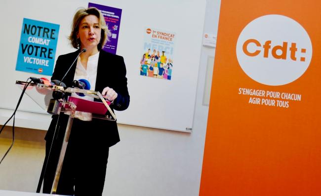 Marylise Léon lors de sa déclaration à la presse, 28 janvier 2025 © actuEL CSE / MAG