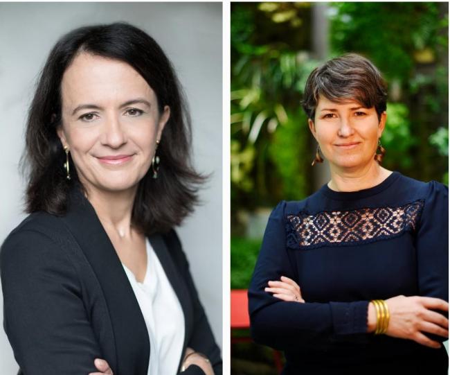 De gauche à droite, Laëtitia Geneste et Cloé Pillot-Tonnelier, directrice du secrétariat général retraite complémentaire et de l'action sociale et chargée de missions partenariats et projets au sein de la direction de l’action sociale d'AG2R La Mondiale © Florence Brochoire