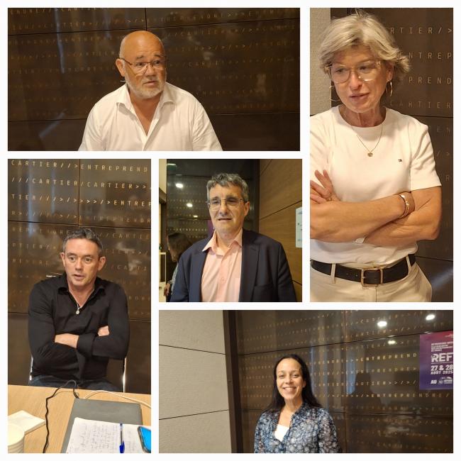 De gauche à droite, en haut, Michel Beaugas (FO), Sandrine Mourey (CGT); en bas Yvan Ricordeau (CFDT), Jean-François Foucard (CFE-CGC) et Aline Mougenot (CFTC)