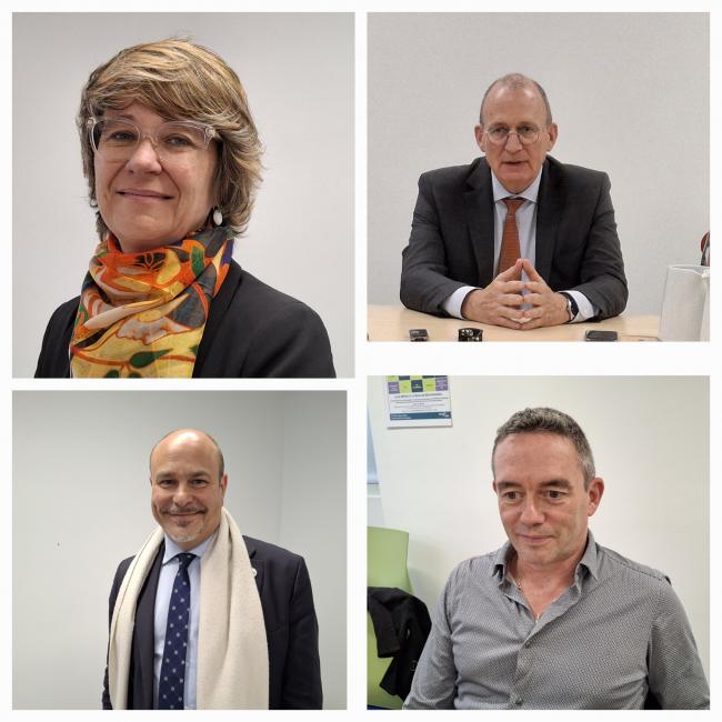 De gauche à droite, en haut, Christelle Thieffine (CFE-CGC), Eric Chevée (CMPE); en bas, Léonard Guillemot (CFTC) et Yvan Ricordeau (CFDT)